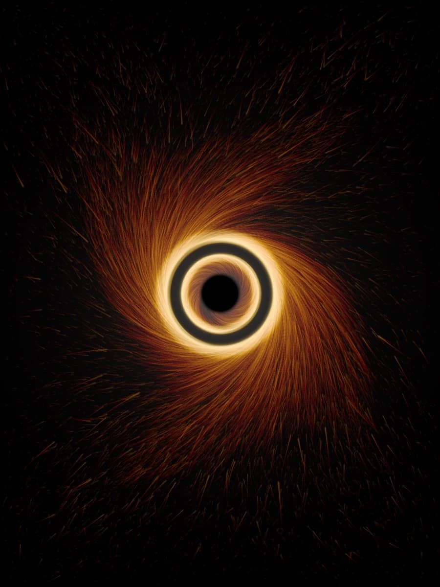 Accretion Disc: a glowing orange disc spiralling into a black hole